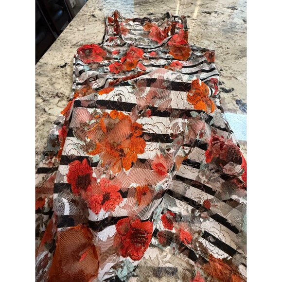 Y2K Almost Famous Mesh Floral Striped Tank Top layer Grunge Whimsigoth - Picture 12 of 12